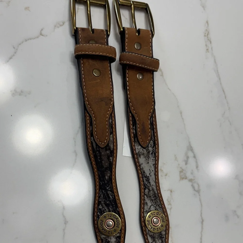 Nocona Brown Leather Kids Belt Pair with Brass Buckles
